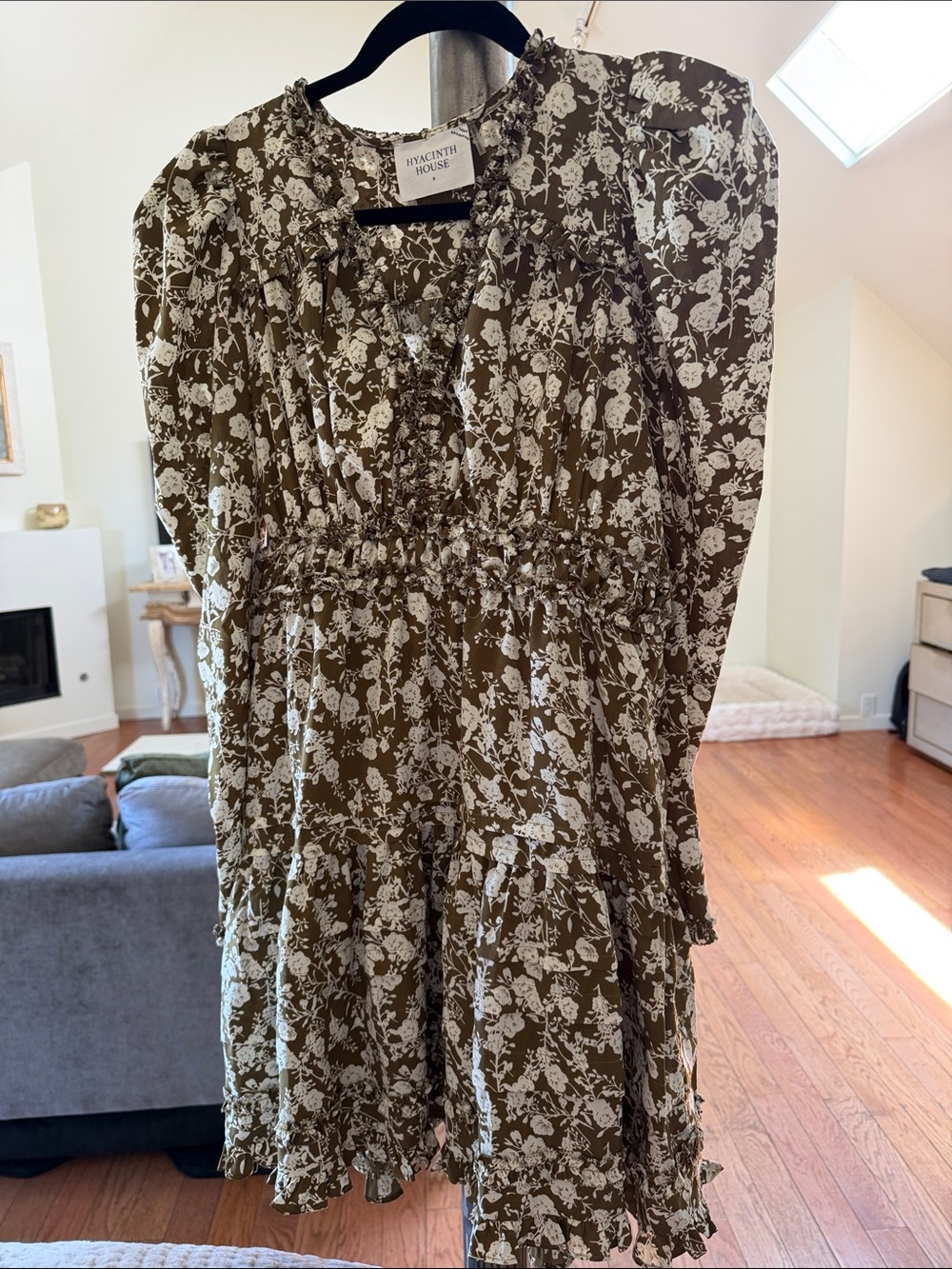 Hyacinth House Olive Floral V-Neck Tiered Dress